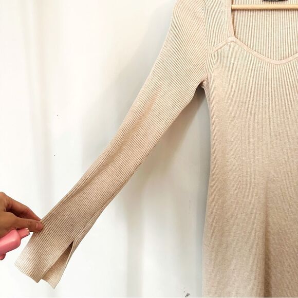 LA Atelier & Other Stories Sweetheart Slim Ribbed Dress in Neutral Stone Medium - Picture 8 of 14